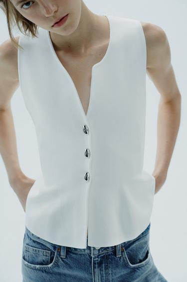 ÁO PEPLUM DỆT KIM - Màu trắng từ Zara
