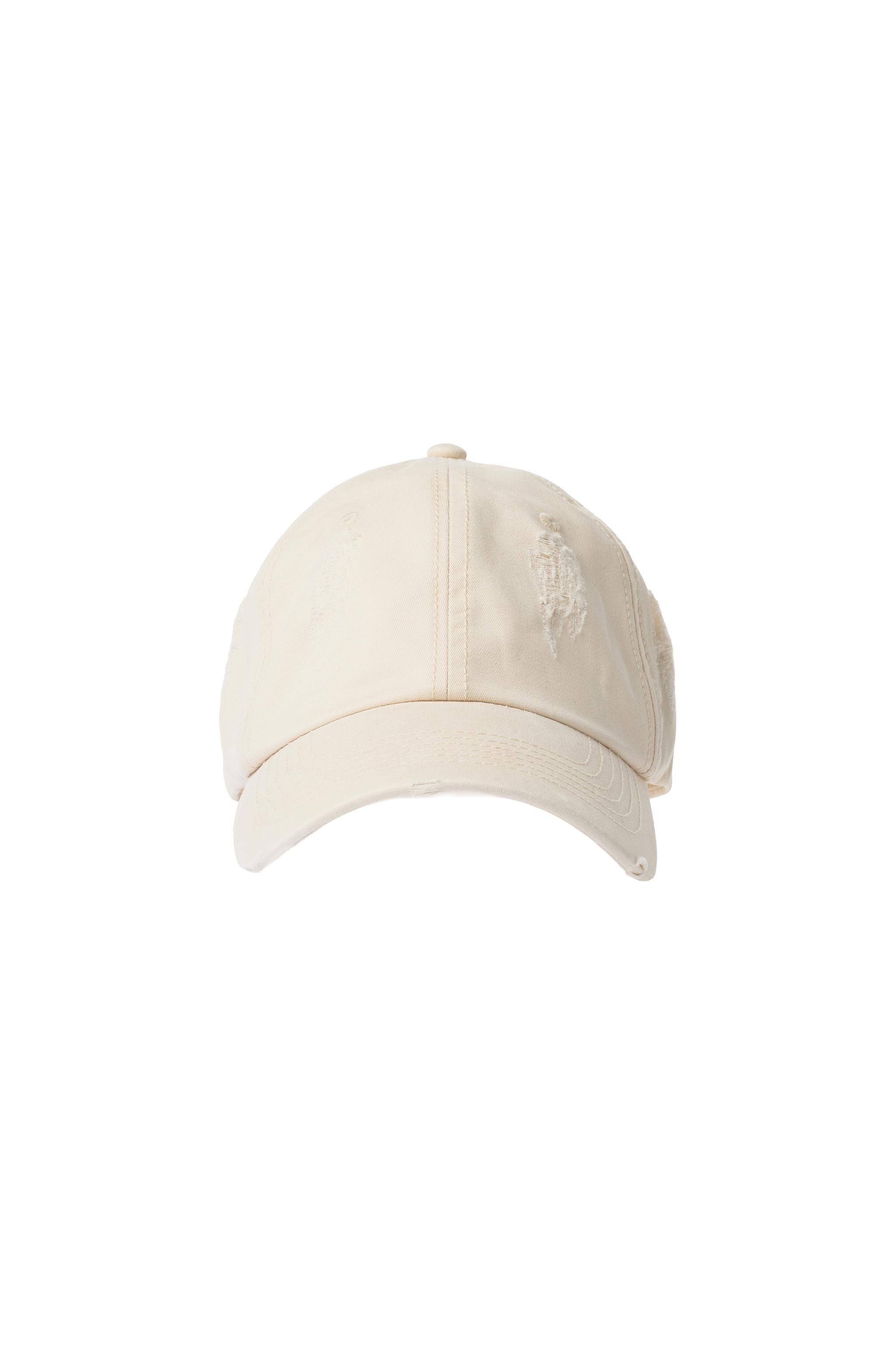 WASHED RIPPED CAP — Ecru