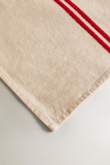 NAPPE DOUBLE RAYURE BRODÉE - Écru / Rouge de Zara - Image 2