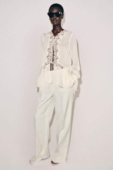 BLOUSE BIMATIÈRE DENTELLE ZW COLLECTION - Écru de Zara - Image 4