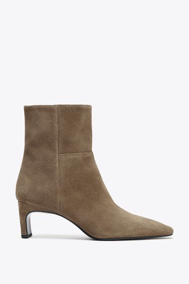 SUEDE KITTEN HEEL ANKLE BOOTS - Taupe Grey by Zara