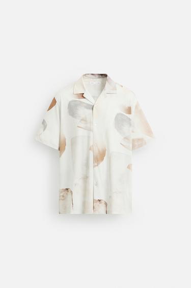 Zara ABSTRACT PRINT STRETCH SHIRT - Beige