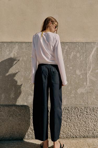 POPLIN BARREL TROUSERS - Navy blue by Zara - Image 4