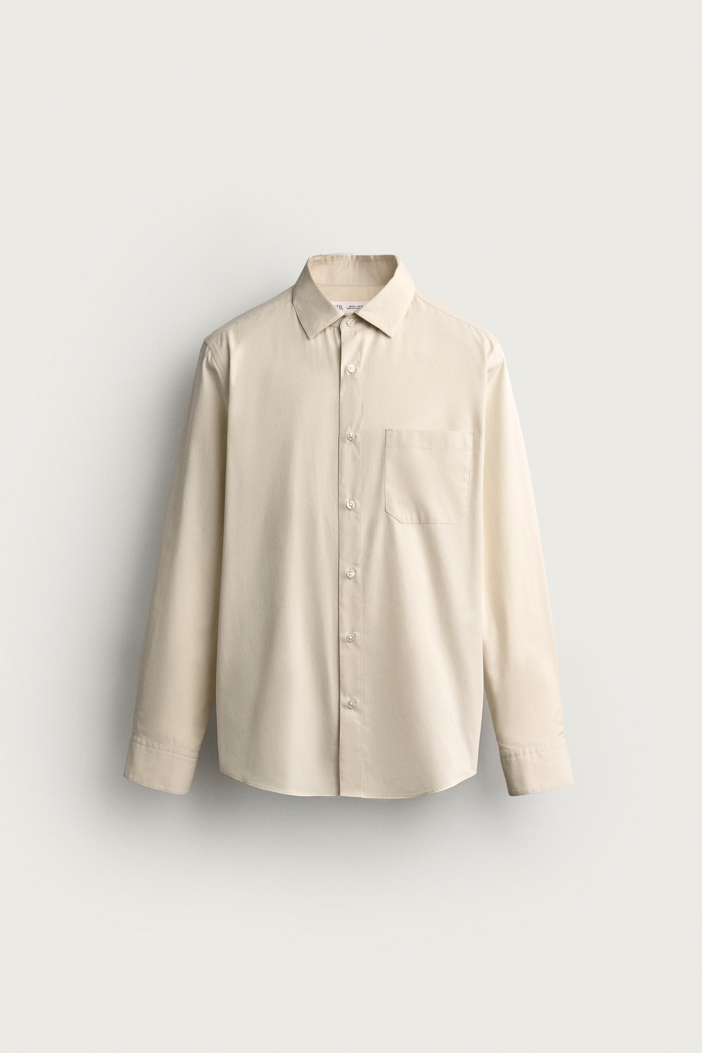 Мужская рубашка Zara Regular Fit Pocket, цвет: Бежевый — фото 8