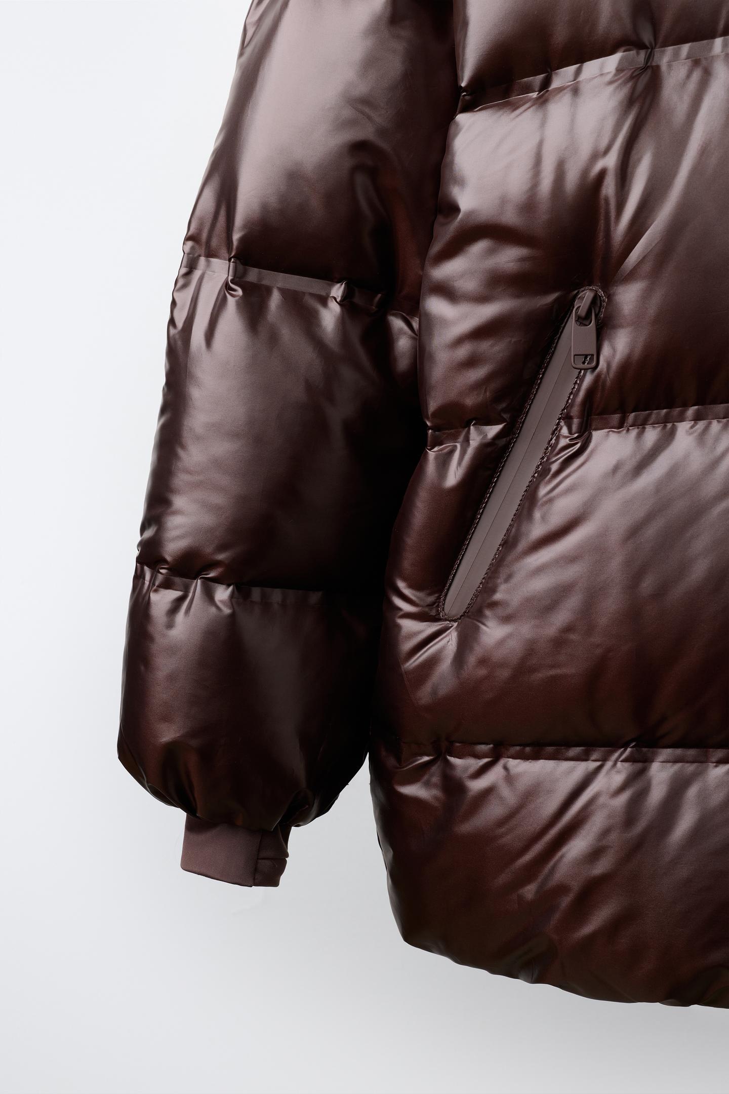 Детская куртка Zara 50/50 Down and Feather Long Technical Puffer, цвет: Коричневый — фото 7