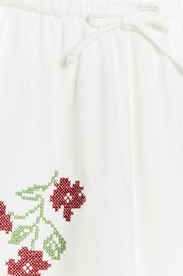 EMBROIDERED LONG TROUSERS - White by Zara - Image 8