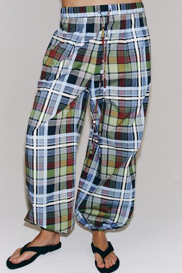 PANTALON BOUFFANT À CARREAUX ZW COLLECTION - Multicolore de Zara - Image 1