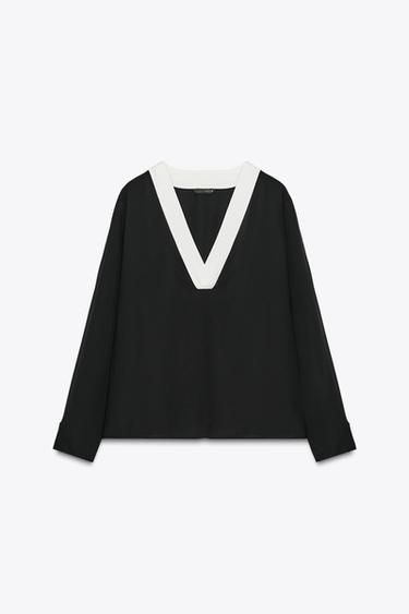 TOP CRÊPE CONTRASTE - Noir de Zara - Image 3
