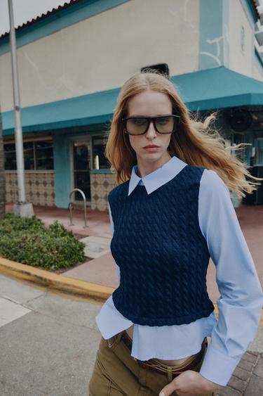 CONTRAST POPLIN SHIRT - Navy blue by Zara - Image 2