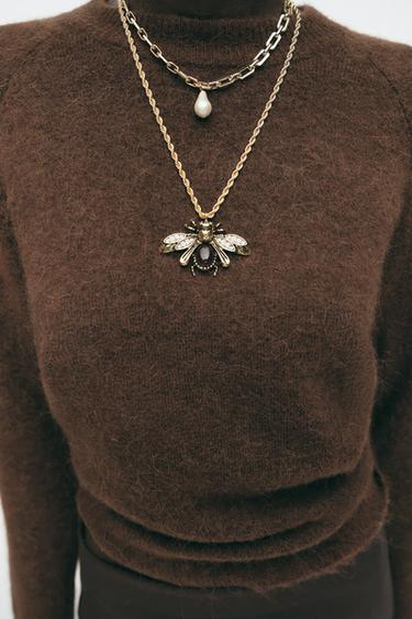 PACK OF 2 NECKLACES WITH BEE AND FAUX PEARL - Golden by Zara