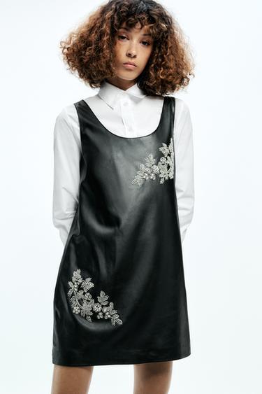 VESTIDO EFECTO PIEL ABALORIOS ZW COLLECTION - Negro de Zara