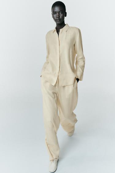 Zara 100% LINEN SHIRT ZW COLLECTION - Light beige