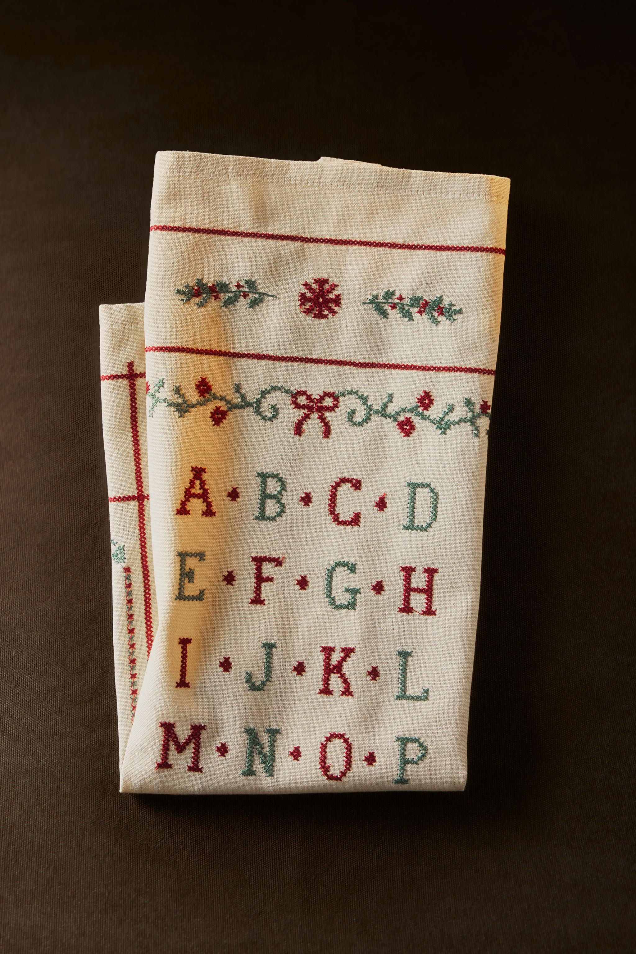 EMBROIDERED ALPHABET CHRISTMAS KITCHEN TOWEL