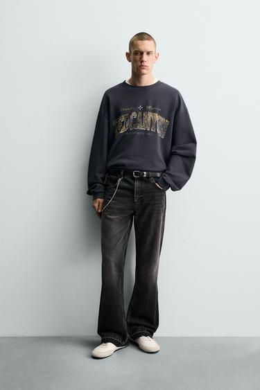 SUDADERA LAVADA TEXTO ESTAMPADO - Marino de Zara - Imagen 0