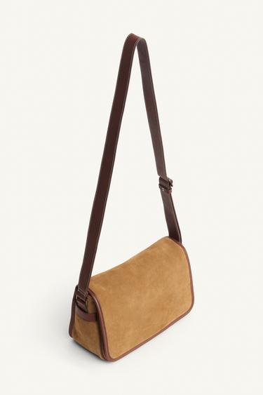 Zara LIMITED EDITION LEATHER CROSSBODY BAG - Sandy Brown
