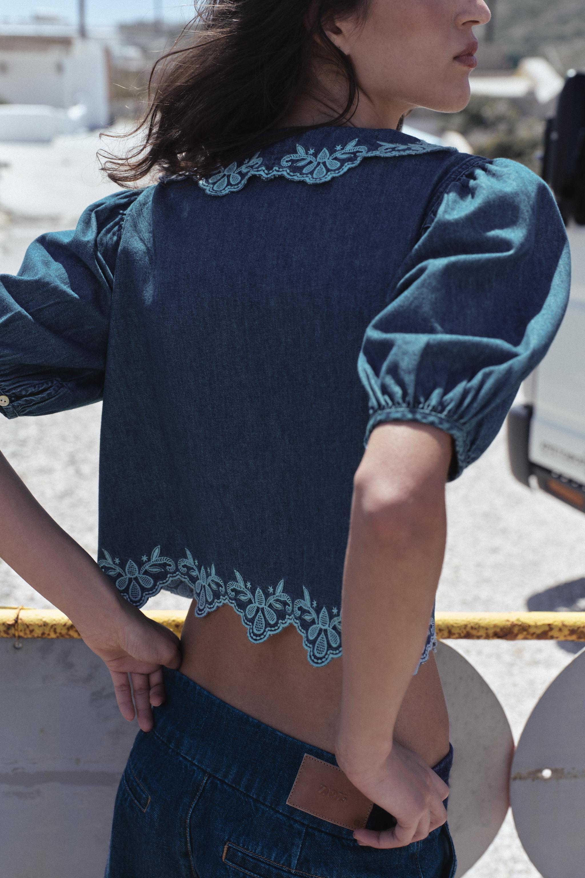 Z1975 刺繍入りデニムシャツ - インディゴブルー | ZARA Japan / 日本