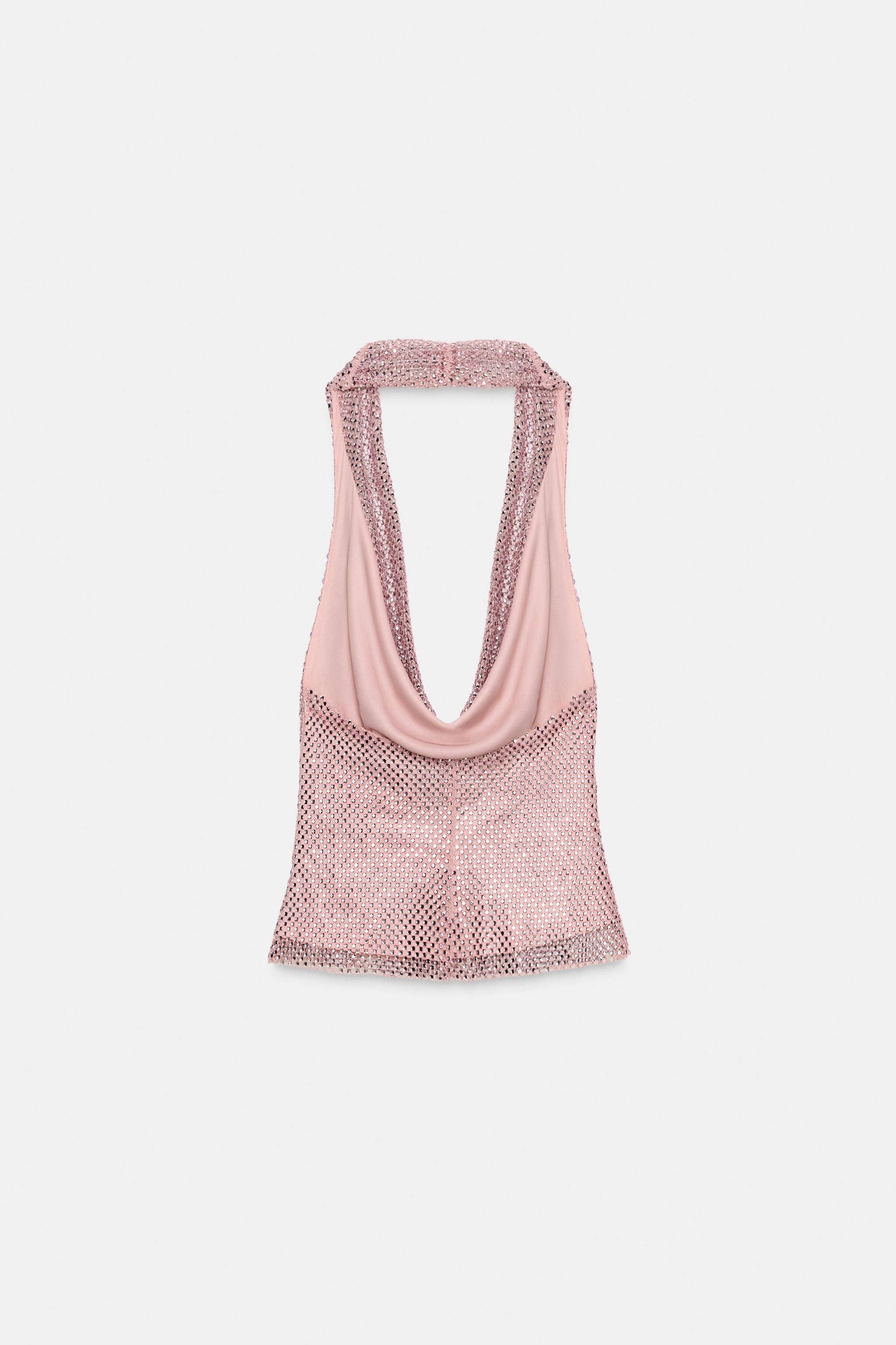 せら2 RED HALTER SHINY TOP - Pink | ZARA United States