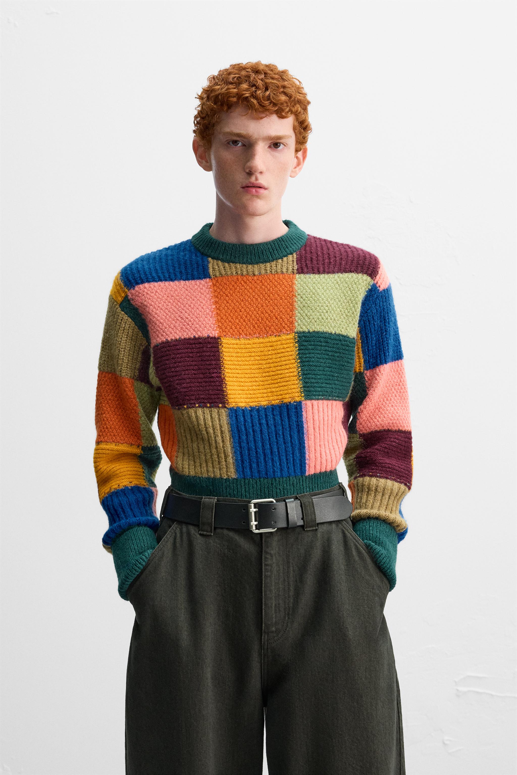 Zara Men Top Stitched Colorblock cheapest Sweater