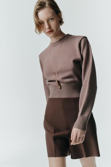 ZW COLLECTION HIGH-WAIST SHORTS - Brown by Zara