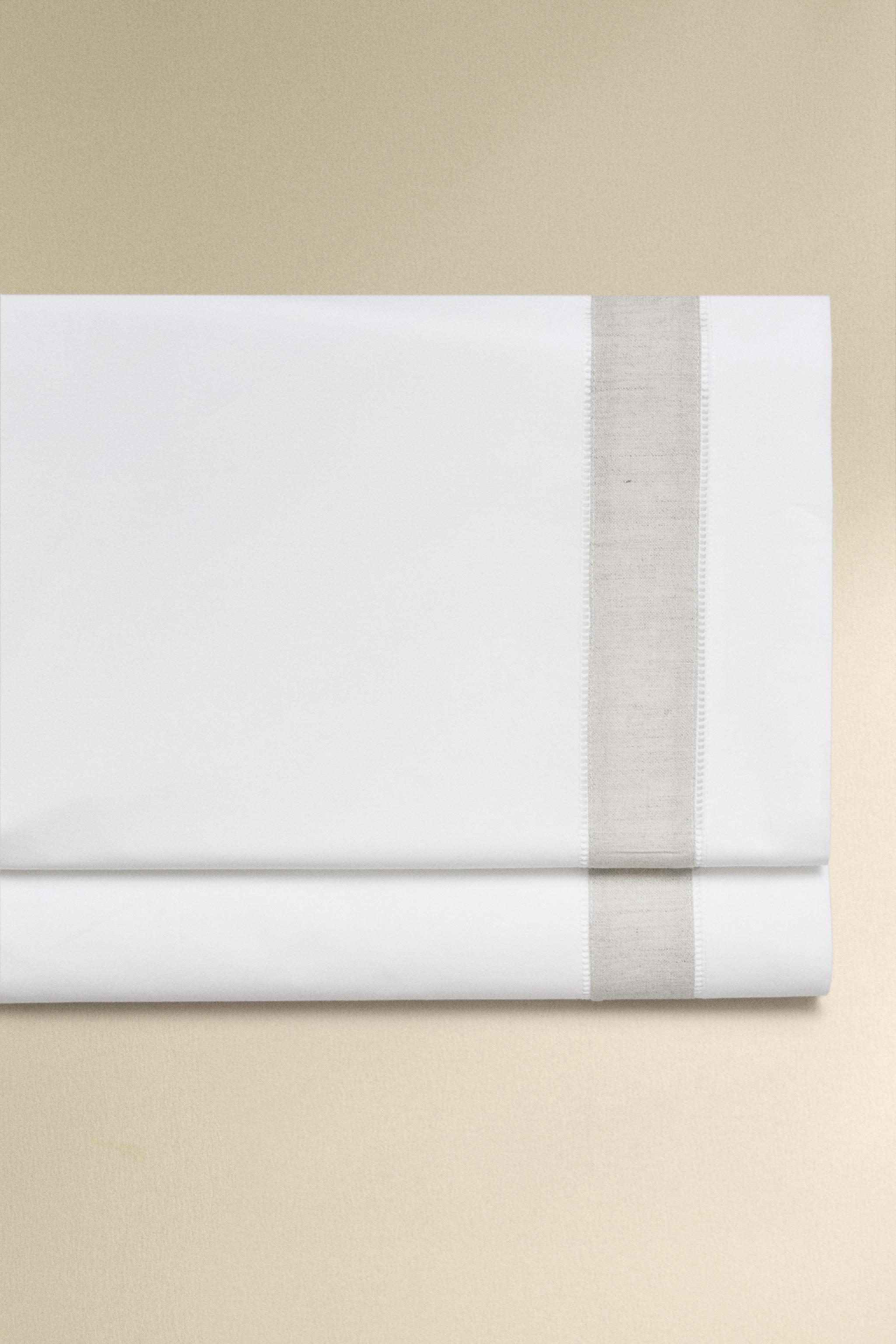 COTTON FLAT SHEET WITH LINEN BORDER