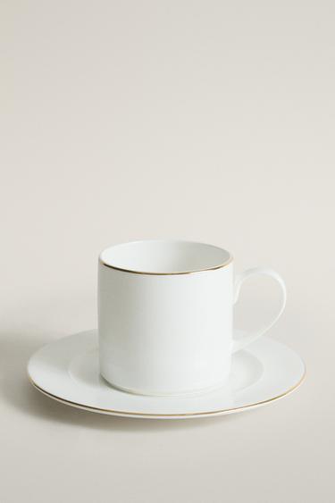 TAZA DE TÉ CON PLATO BONE CHINA FILO - Oro de Zara - Imagen 0