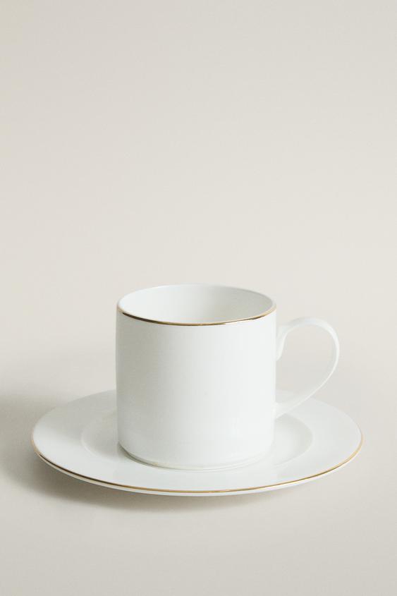 TASSE À THÉ AVEC SOUCOUPE PORCELAINE BONE CHINA BORD - Or de Zara - Image 0