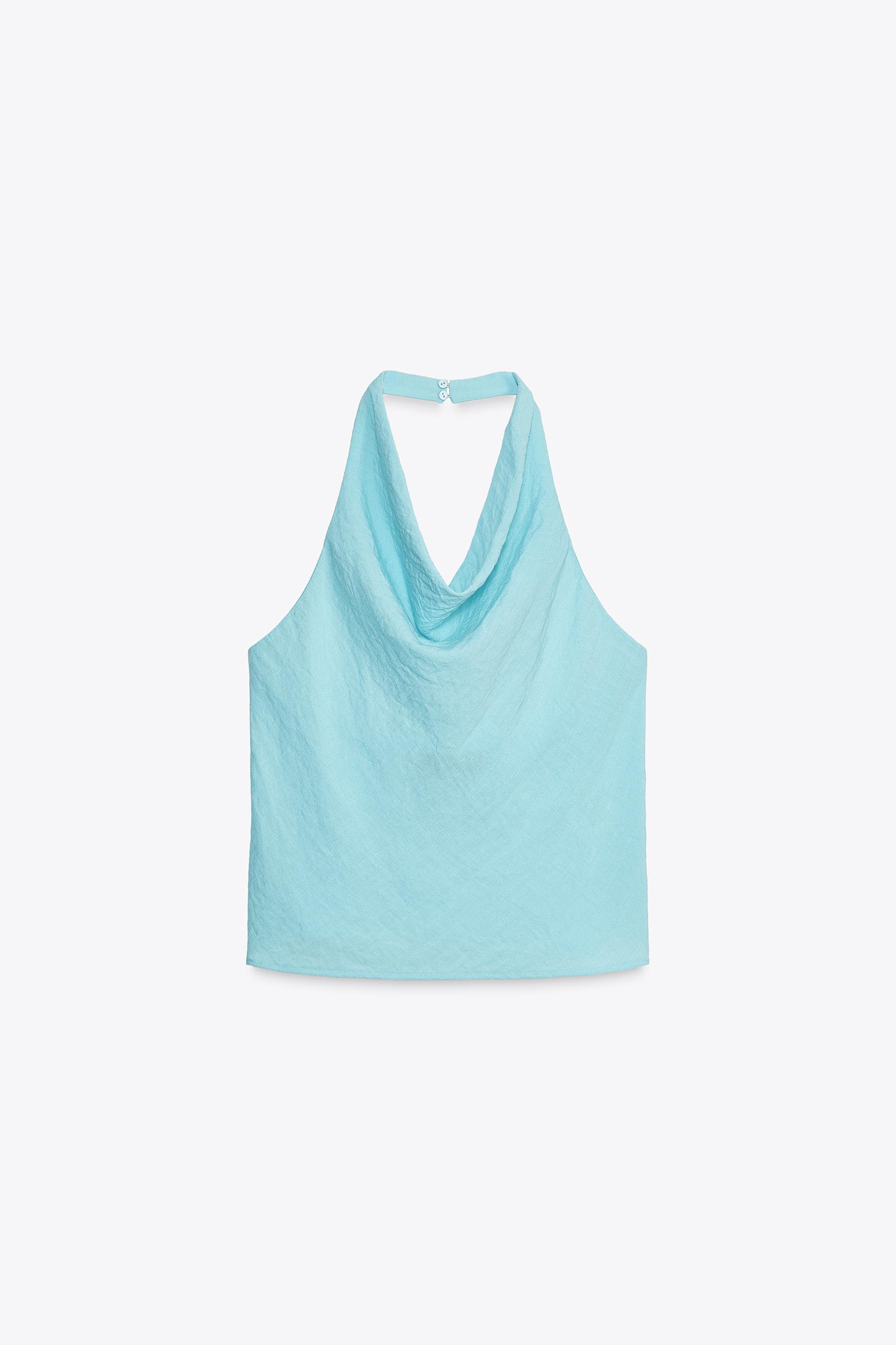 ZARA フルイド ホルターネック ワンピース 6929/088 FLOWY HALTER DRESS - Light blue | ZARA United States