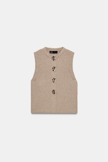KNIT WAISTCOAT WITH METAL BUTTONS - Sand by Zara