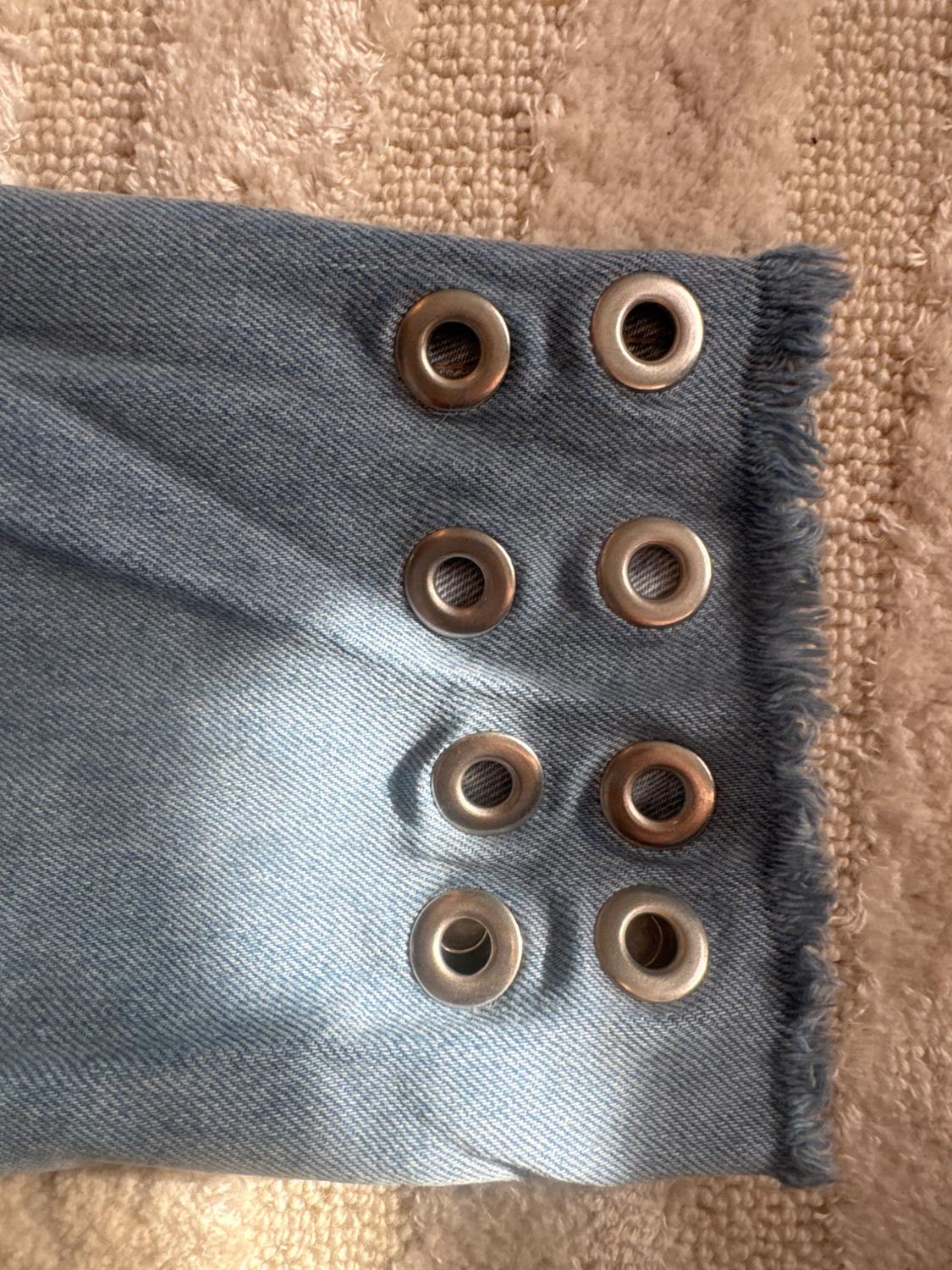 BLUE STRAIGHT FIT EYELET JEANS - Image 3