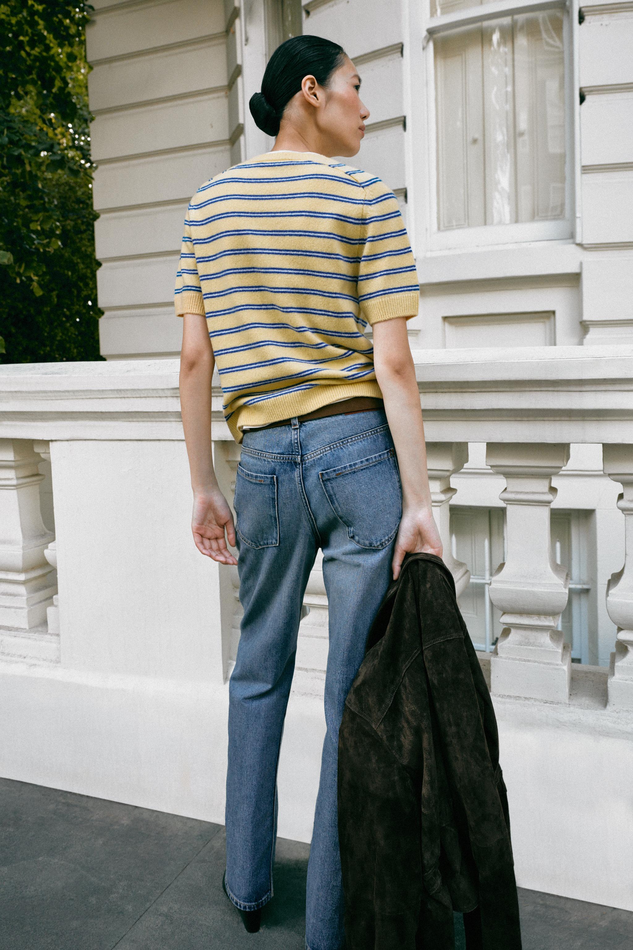 100% WOOL STRIPED SHORT SLEEVE JUMPER