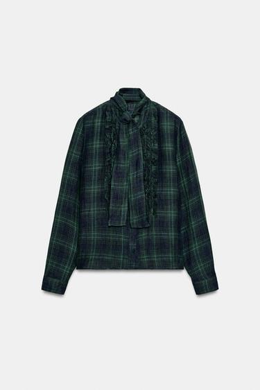 BLUSA ESTAMPADA XADREZ BABADO LAÇO ZW COLLECTION - Verdes da Zara - Imagem 0