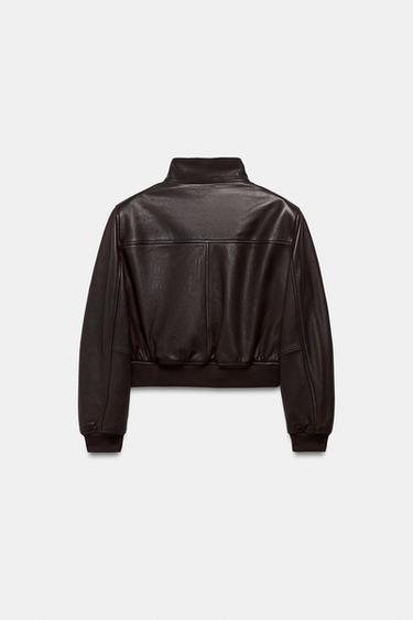 BLOUSON BOMBER EN CUIR AVEC ÉPAULETTES ZW COLLECTION LIMITED EDITION - Marron foncé de Zara - Image 4