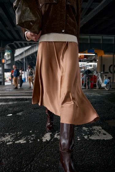 SATIN MIDI SKIRT - Mid-camel by Zara - Image 3