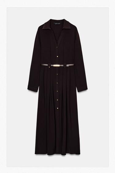 ROBE CHEMISE MI-LONGUE AVEC CEINTURE - Chocolat de Zara