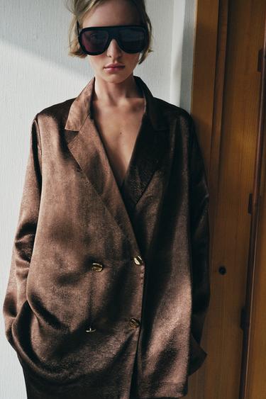 CRINKLE-EFFECT FLUID BLAZER - Brown by Zara