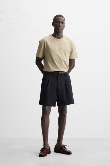 تيشرت HEAVYWEIGHT بيزك بشريط حافة - بيج by Zara