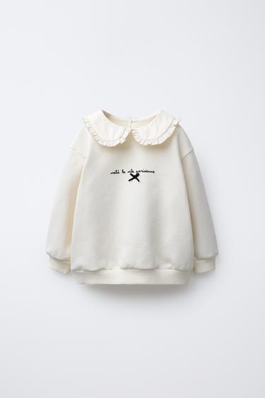 SWEATSHIRT WITH CONTRAST COLLAR - Ecru by Zara