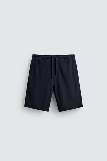 RELAXED FIT TEXTURED BERMUDA SHORTS - Midnight blue by Zara