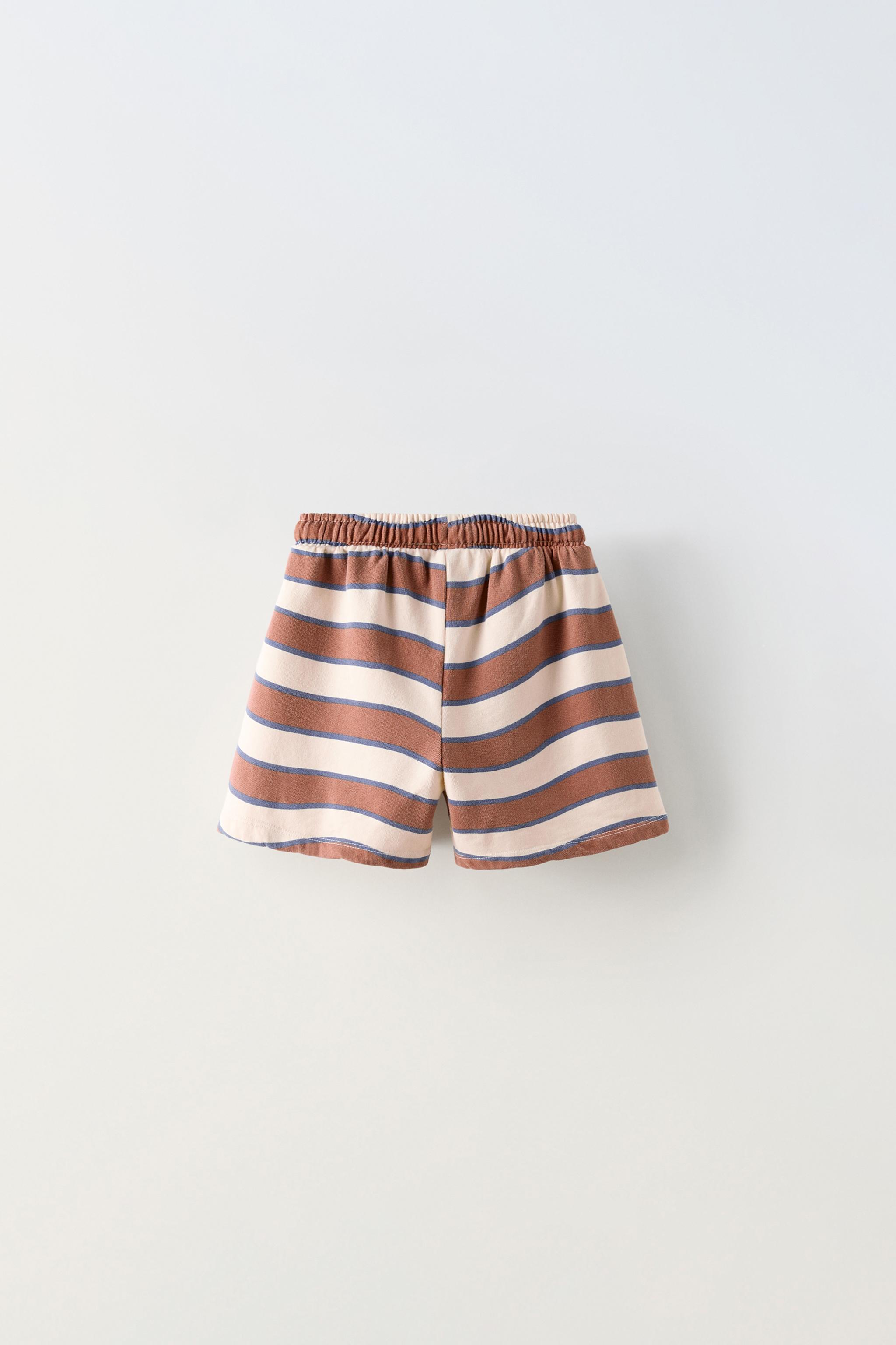 Deals Zara 18/24 New Striped Denim Bermuda 2 Tone Patch Shorts