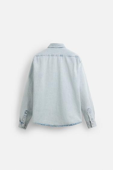 WASHED DENIM SHIRT - Light blue by Zara - Image 7