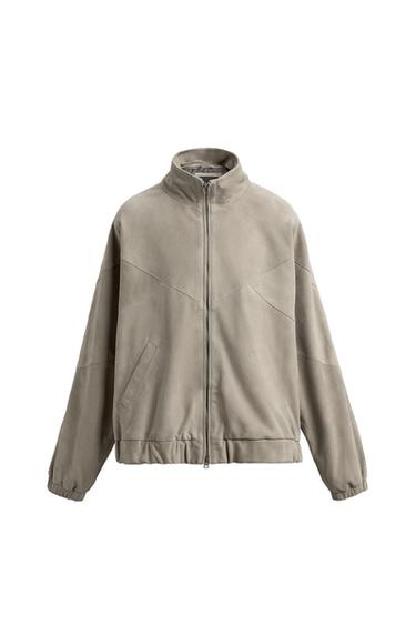 JAKET RELAXED FIT KULIT SUEDE - Abu-abu taupe dari Zara