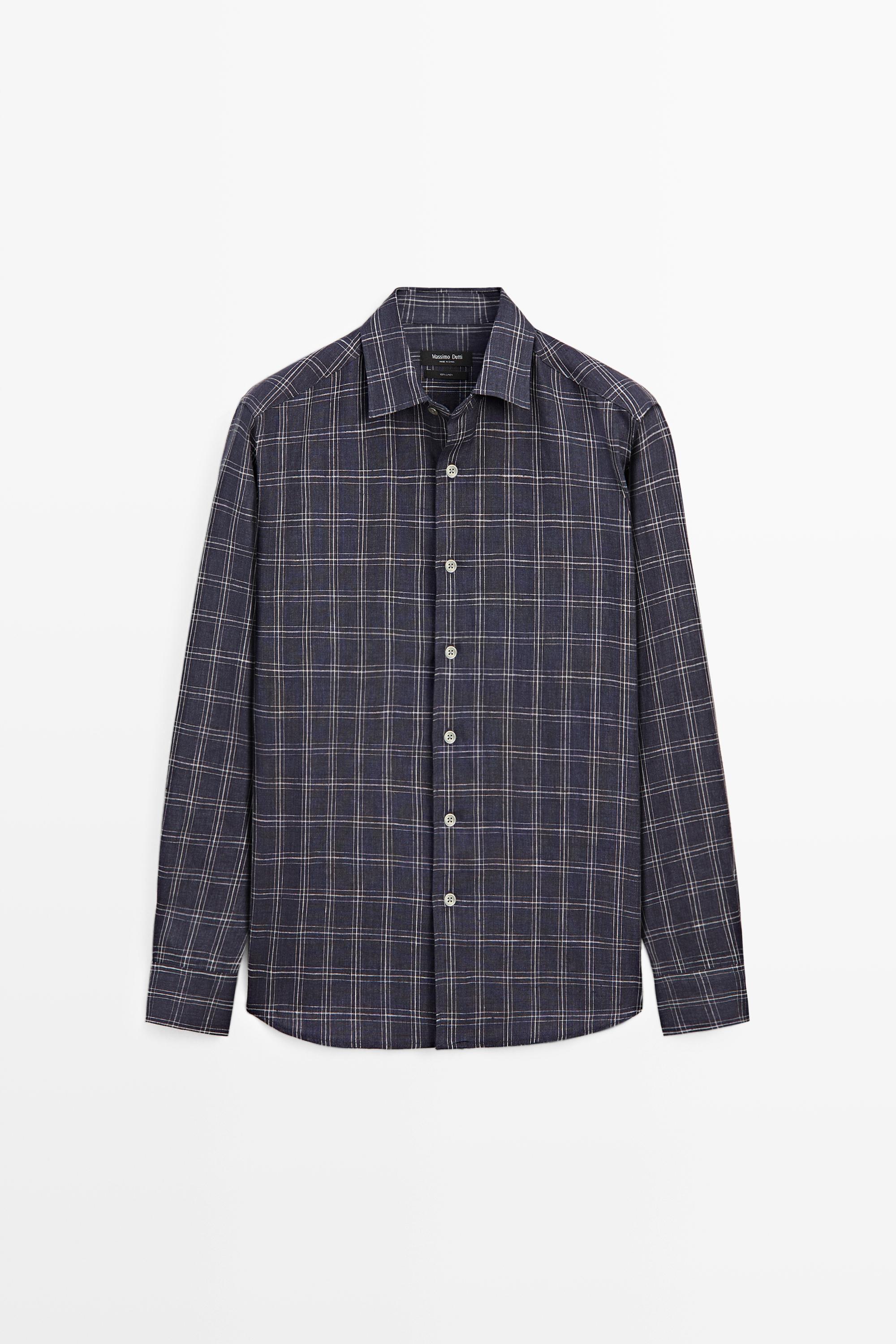 100% linen relaxed fit check shirt