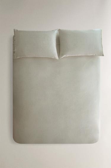 SATEEN DUVET COVER WITH SILK BORDER (300 THREAD COUNT) - Green by Zara