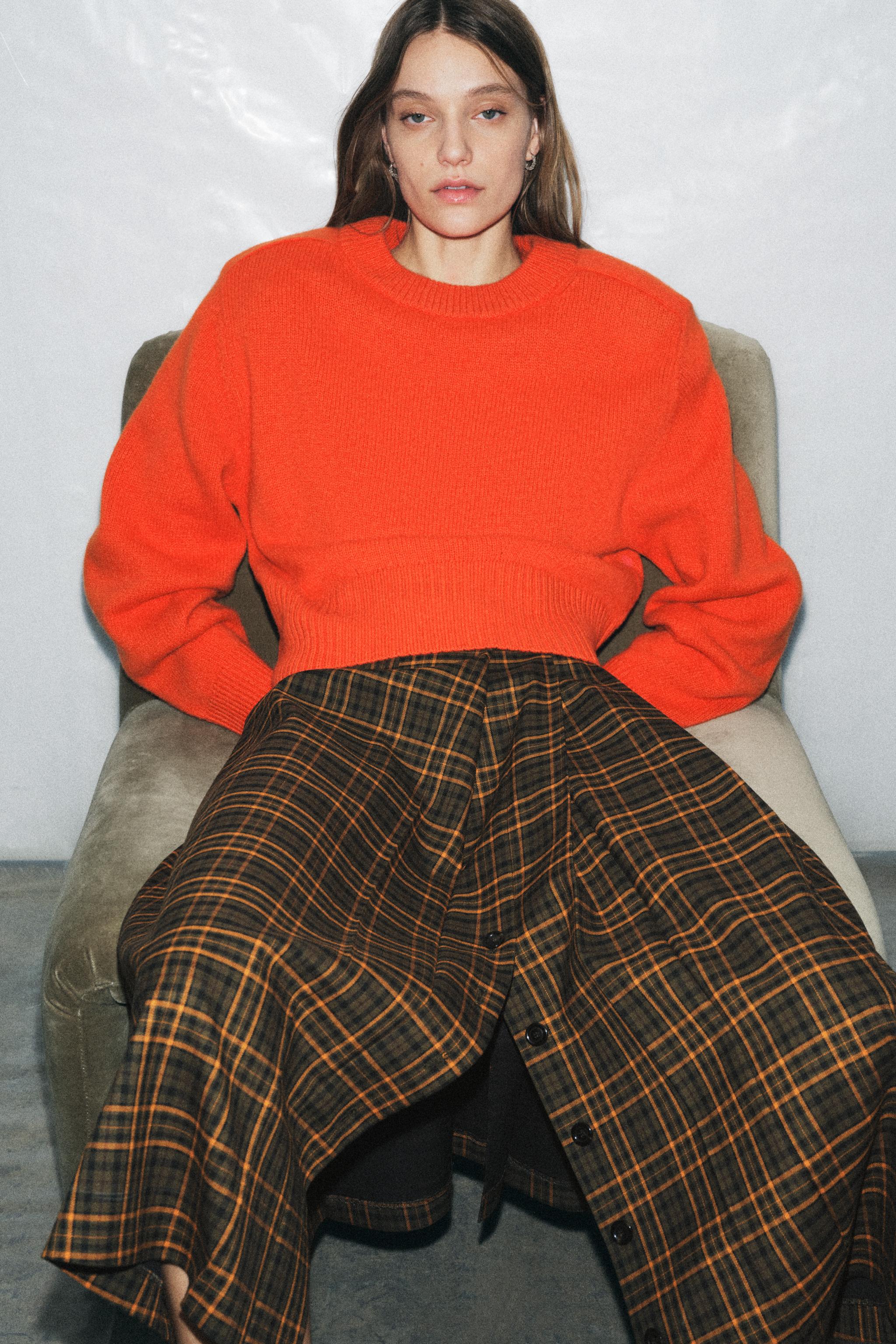 ZW COLLECTION CHECK MIDI SKIRT - orange-green | ZARA Turkey