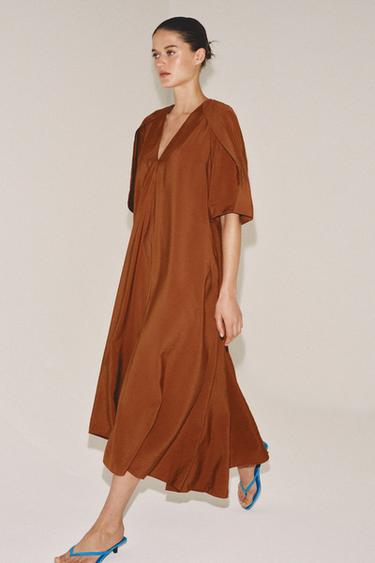 Zara ZW COLLECTION LIMITED EDITION TEXTURED MIDI DRESS - Brick