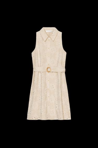 EMBROIDERED CUTWORK SMOCK DRESS - Beige by Zara - Image 0