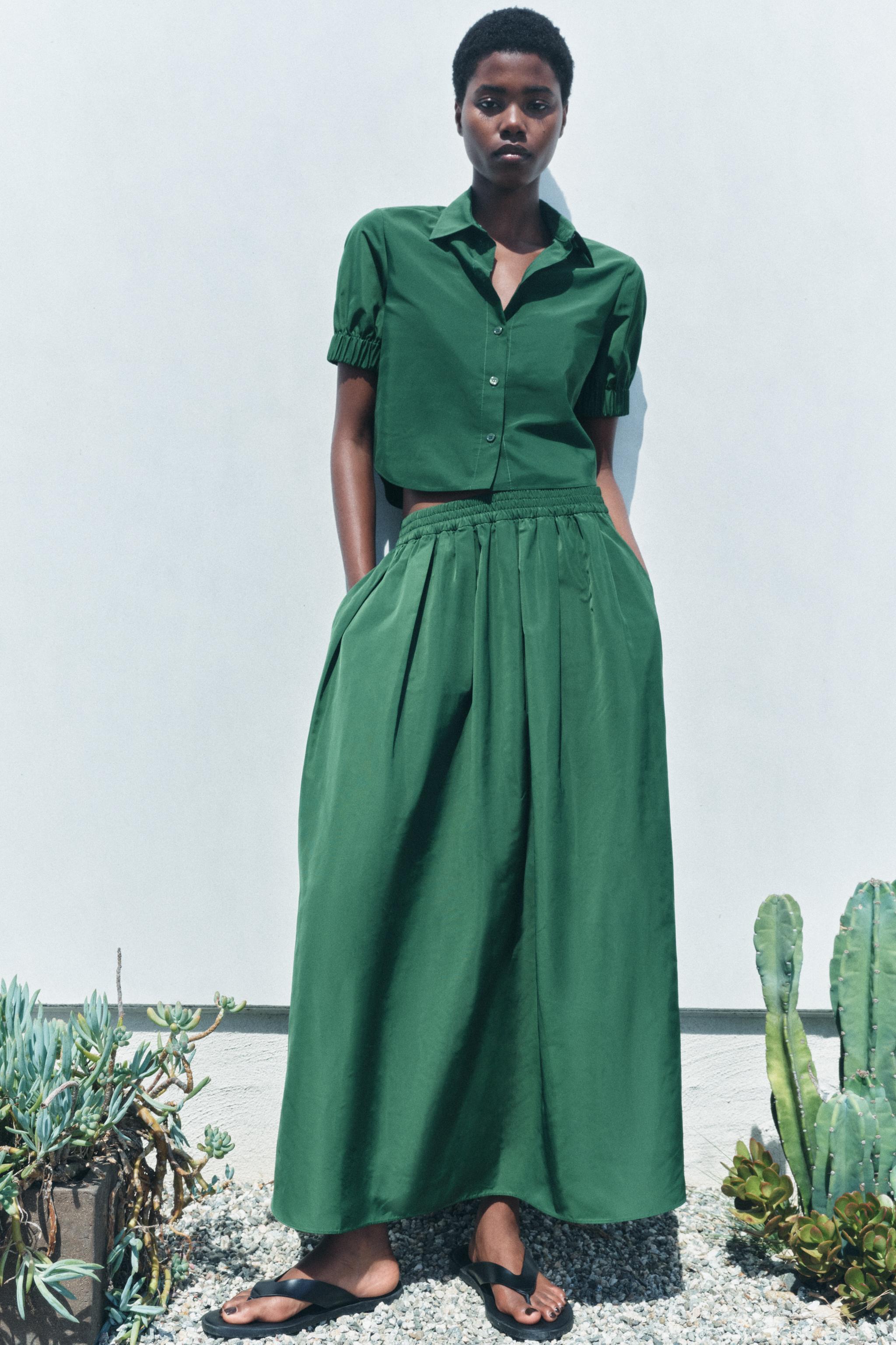 Green pleated skirt canada best sale