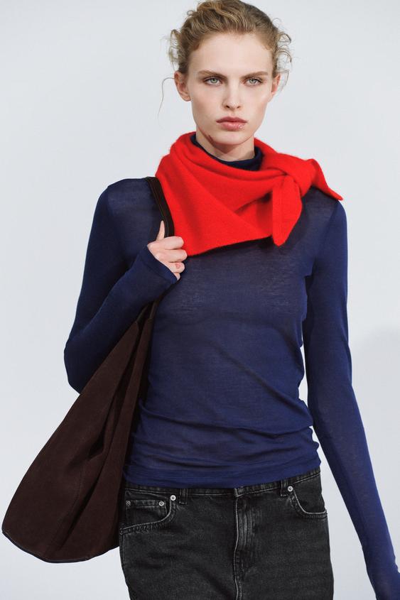 PLAIN 100% CASHMERE BANDANA - Red by Zara - Image 0