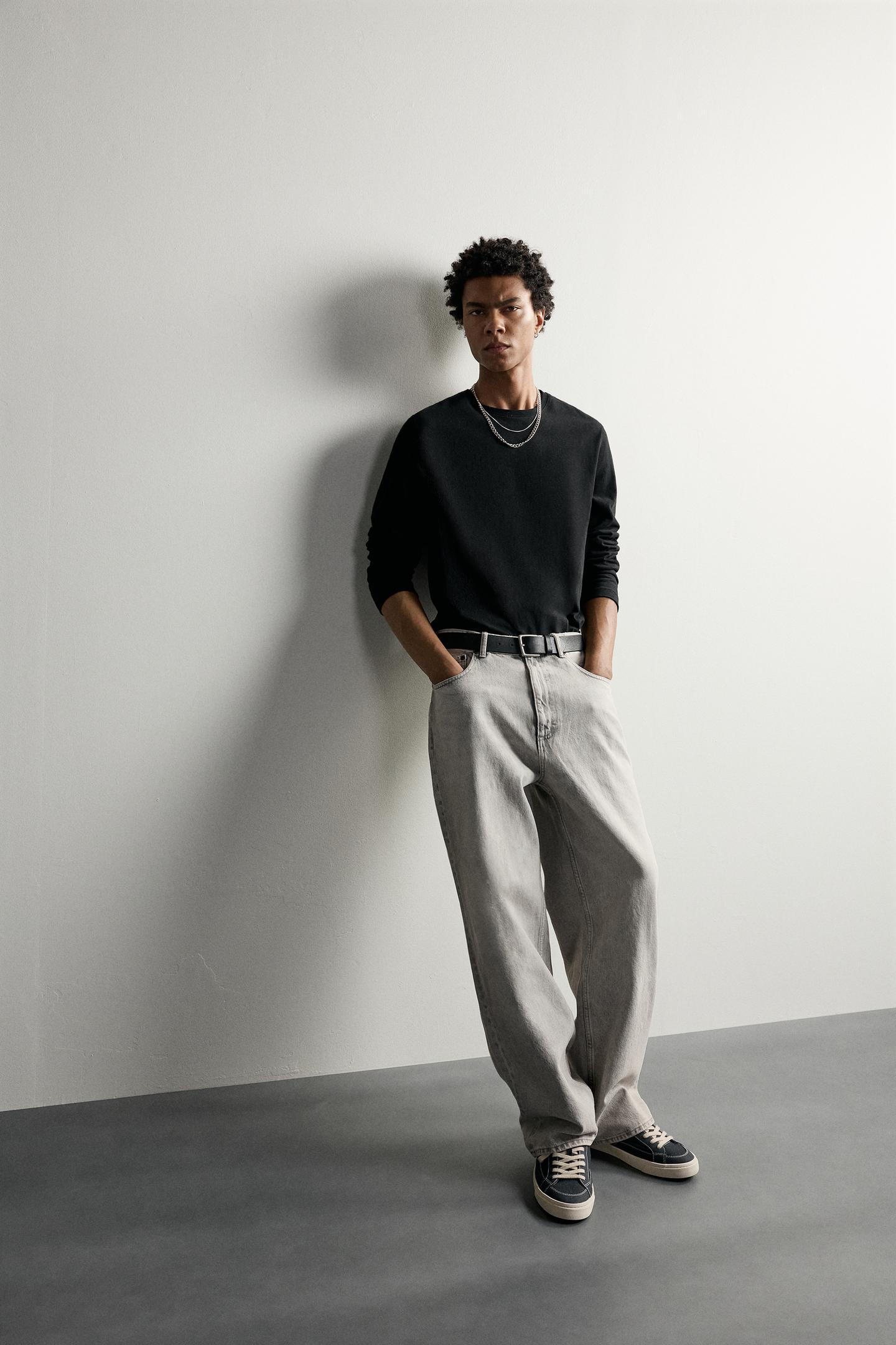 Мужские джинсы Zara Loose Fit, цвет: Жемчужный серый — фото 6