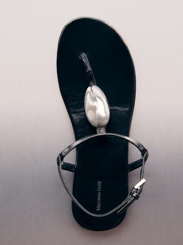 Zara Rhinestone leather sandals - Black